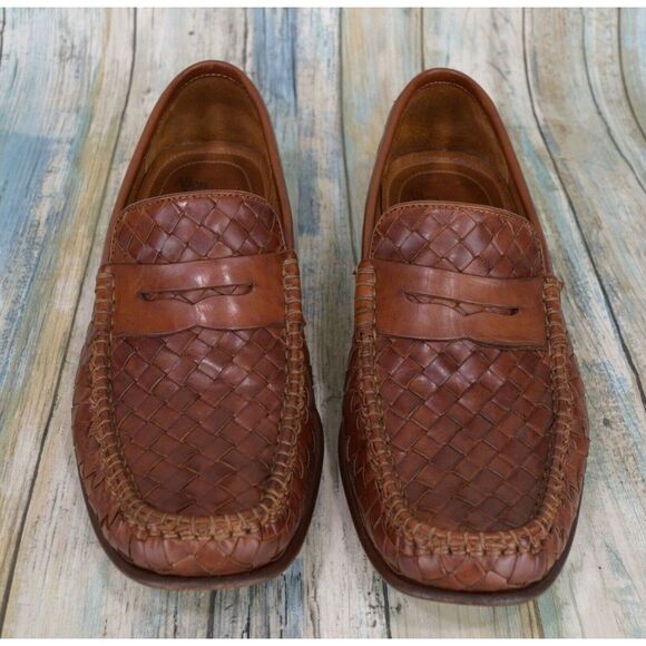 NOT AVAILABLE Capri Men\'s Size 8.5 Brown Woven Leather Weave Loafers